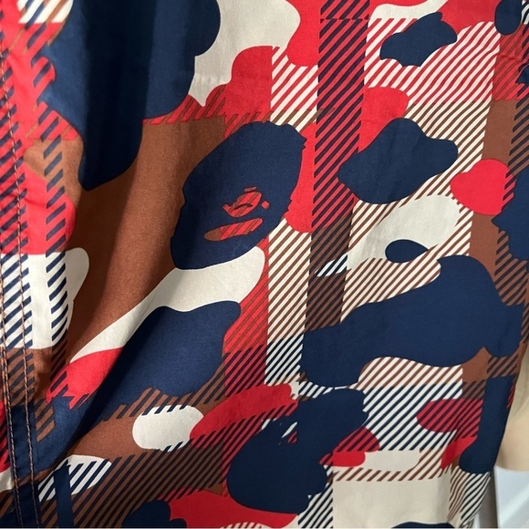 BAPE Plaid Windbreaker SHORTS sz M Red Blue Bathing Ape Japan Polyester - Picture 3 of 9